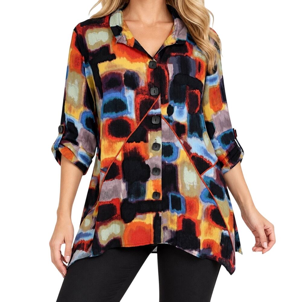 Ali Miles Sz Large Wearable Art to Wear Blouse Shirt Top Fall Winter Artsy